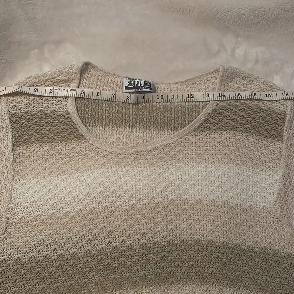 212 Striped Cream and Tan Open Knit Sweater - Picture 9 of 11
